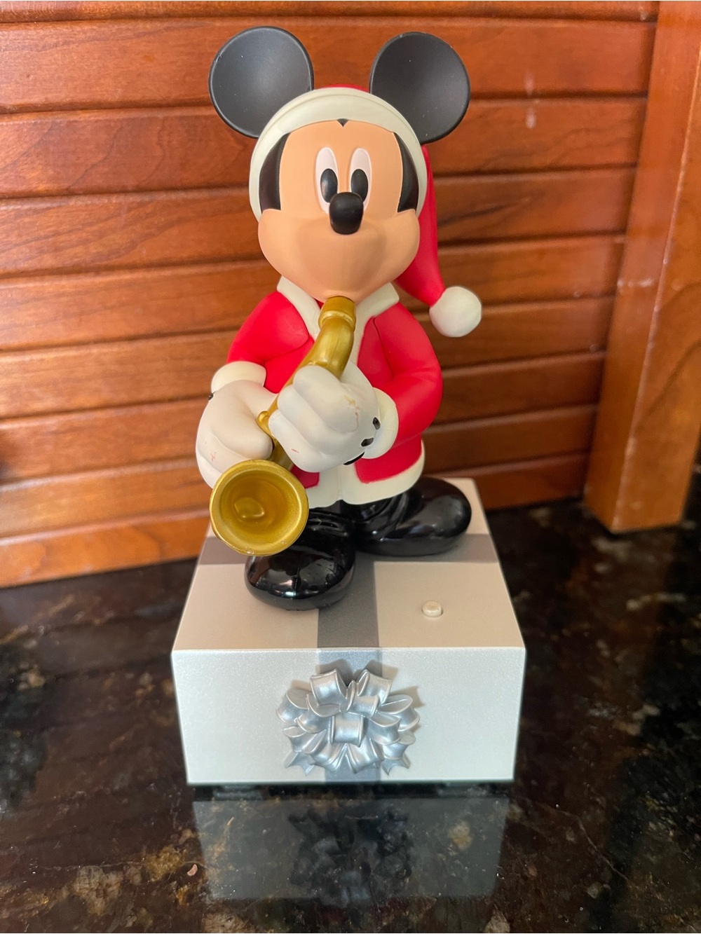 Disney 2013 Mickey Mouse Red Santa with Gold Saxophone Music Figurine